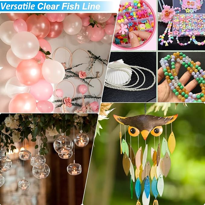 Clear Fishing Wire, Monofilament Fishing Line, Clear String for Hanging, Invisible Strong Wire Nylon Thread for Hanging Balloon Garland Picture Decorations