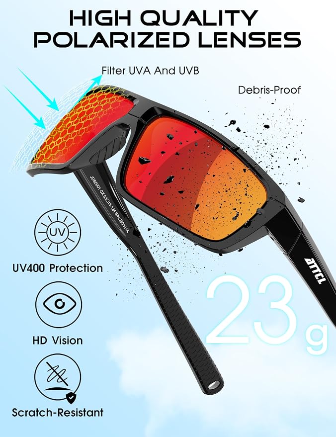 ATTCL Polarized Sunglasses Men for Fishing: UV Protection Lightweight TR90 Sports Wrap Sun Glasses Driving Golf Running
