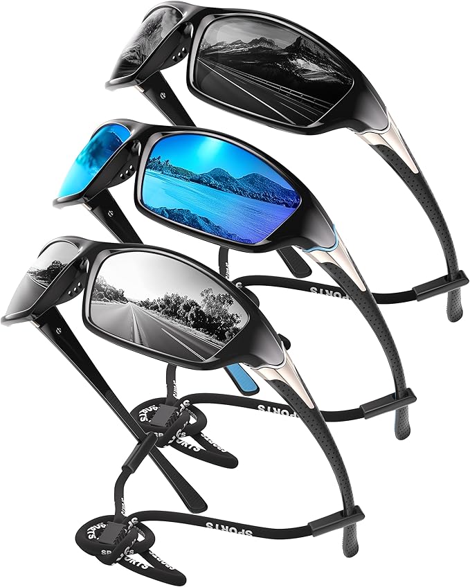 Polarized Sports Sunglasses for Men - Wrap Around Mens Sunglasses UV Protection for Fishing Cycling Driving