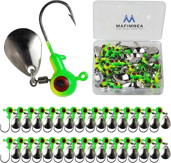 15/20/30Pcs Underspin Jig Heads with Spinner Fishing Jig Heads Hooks Set Crappie Jigs Fishing Jig Hooks Assortment Saltwater Freshwater Bass Crappie Trout Glow in The Dark…