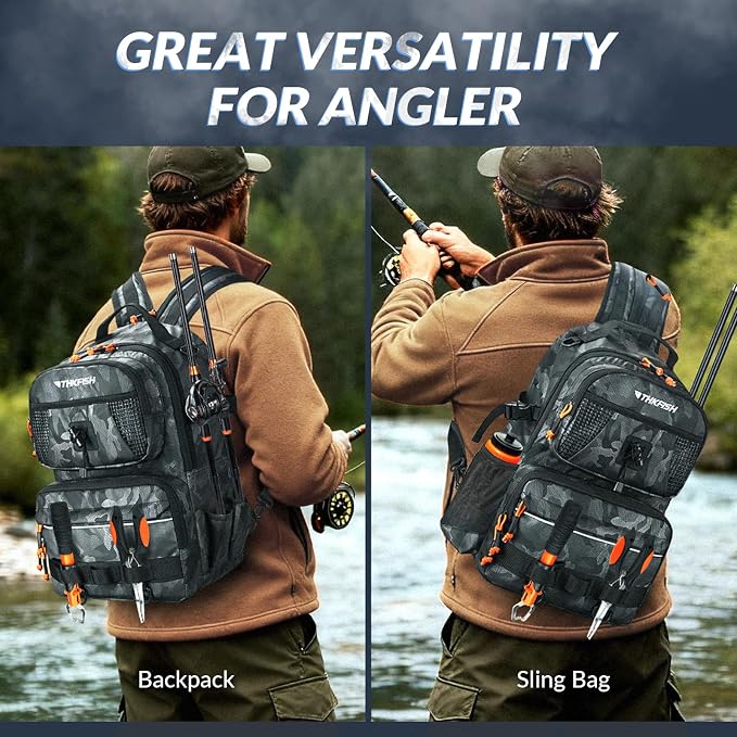 THKFISH Waterproof Fishing Backpack with Rod Holder, 20L Lightweight Fishing Tackle Sling Bag Store Gear and Equipment