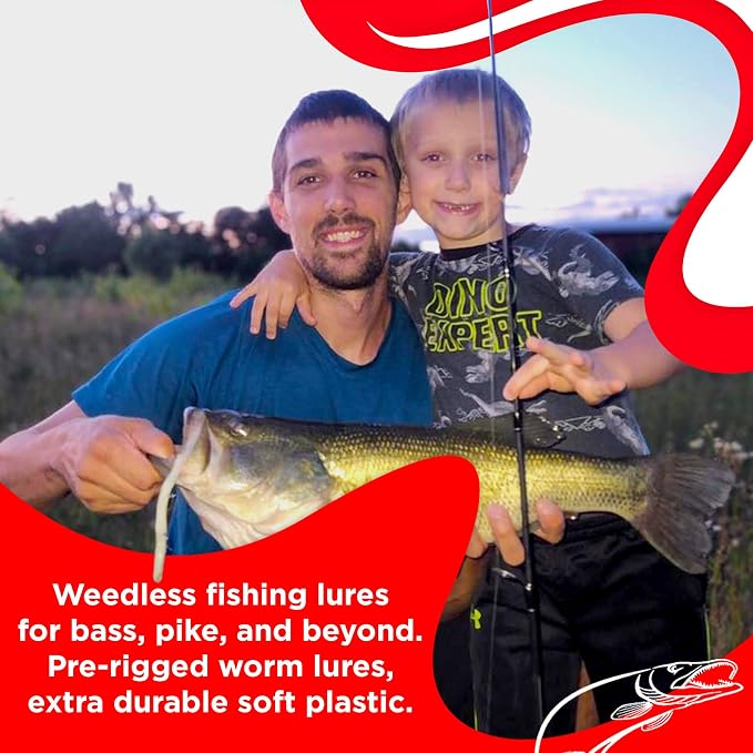 DeLong Lures 6" KILR Worm – Made in USA Weedless Pre-Rigged Soft Plastic Swimbaits, Extra Durable Bass Fishing Lures for Pike and More, 5-Pack Variety