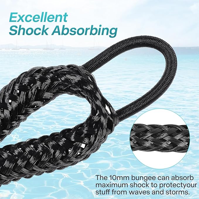 Bungee Dock Lines - Boat Accessories - 4 Feet Shock Cords Docking Rope Mooring Rope for PWC,Jet ski,Pontoon,Kayak,Canoe,Power Boat,Watercraft (Green-Yellow)
