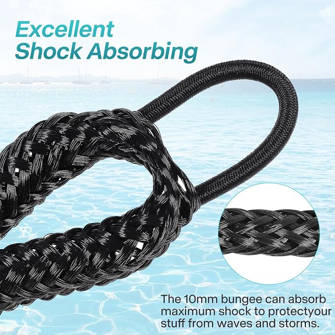Bungee Dock Lines - Boat Accessories - 4 Feet Shock Cords Docking Rope Mooring Rope for PWC,Jet ski,Pontoon,Kayak,Canoe,Power Boat,Watercraft (Red-Black)
