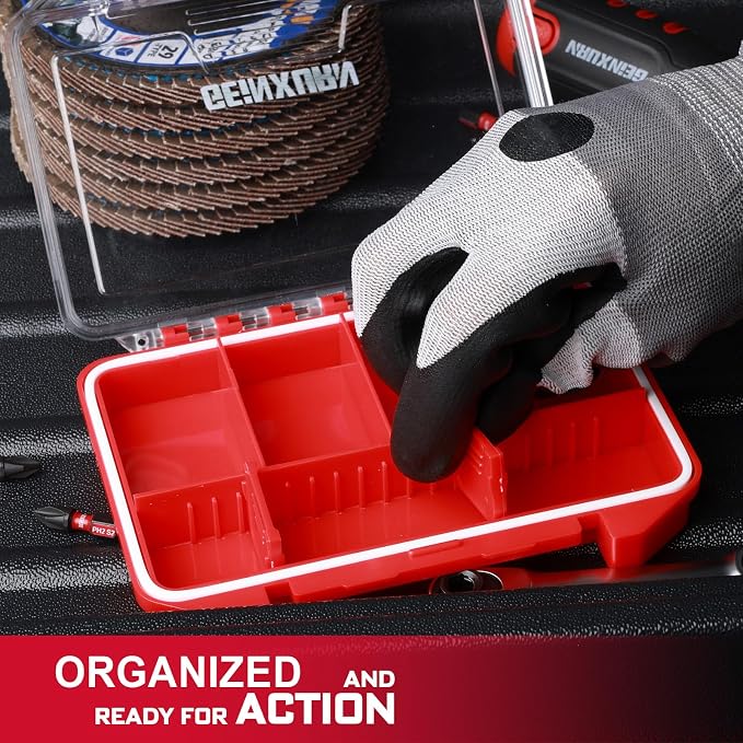 Geinxurn IPX4 Waterproof Small Storage Parts Organizer, Small Parts Case with Removable Dividers, Screwdriver Bit Set Box
