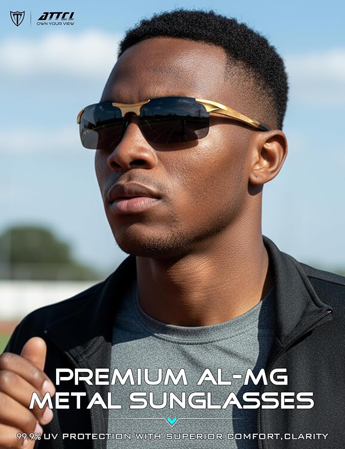ATTCL 0.9 oz Polarized Sunglasses Men Sports: UV Protection Anti Glare Wrap Around Lightweight Metal Fishing Golf Running