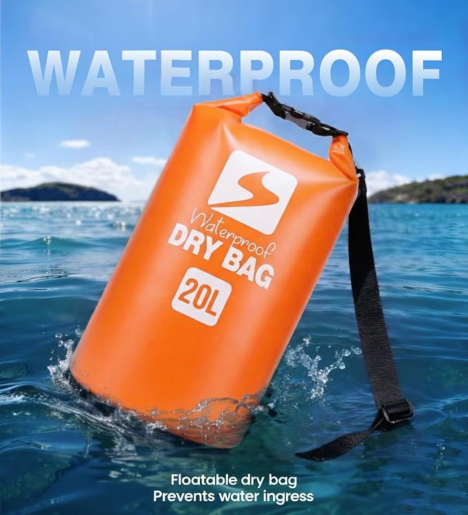 Soulsfeng Waterproof Dry Bag Backpack, Roll Top Floating Dry Storage Bag with Phone Case, Lightweight Dry Sack for Kayaking, Boating, Beach, Travel, Camping 10L, Orange