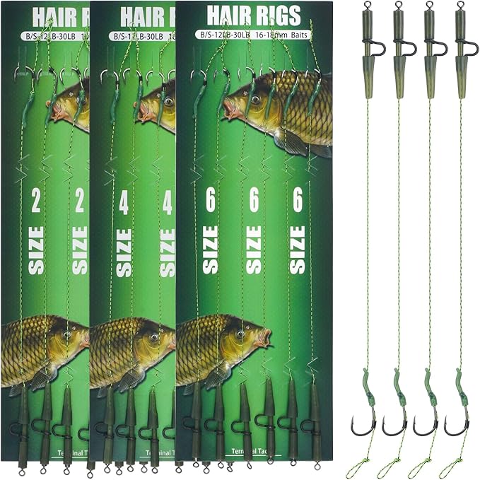 Carp Fishing Hair Rigs Kit 18pcs High Carbon Steel Curved Barbed Hooks Braided Thread Line Fishing Rigs Carp Fishing Tackle