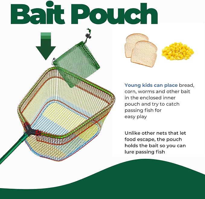 DaddyGoFish Kids Fishing Net - Extendable Telescopic Landing Net for Boy Girl Children Catching Small Fish Crab Shrimp Minnow Dragonfly Beach Pier Lake River Ocean