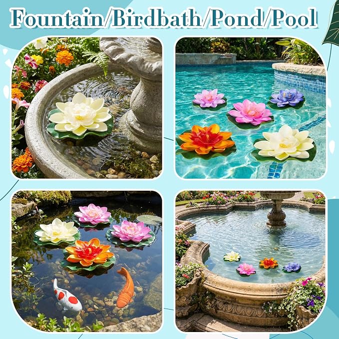 Willinglong 2 Pcs Ceramic Floating Koi Fish 5 Pcs Artificial Foam Lotus Flower with Water Lily Floating Fake Fish Goldfish Koi Decor for Pond Fountain Birdbath Fake Aquarium Decor