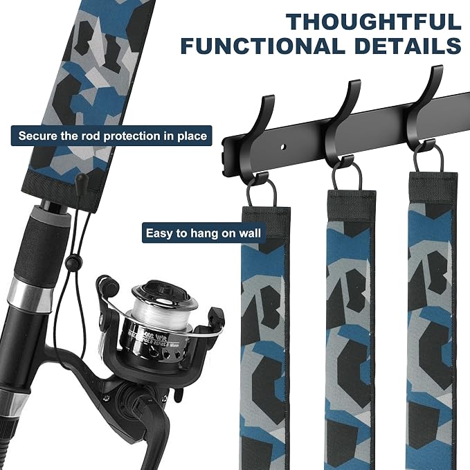 Neoprene Camo Fishing Rod Sleeves,Fishing Pole Sleeves,Fishing Rod Socks | UV Resistance,Puncture Resistant, Protect Casting, Spinning, Trolling Fishing Rods, Storage, tangled-free,75in,68in,60in