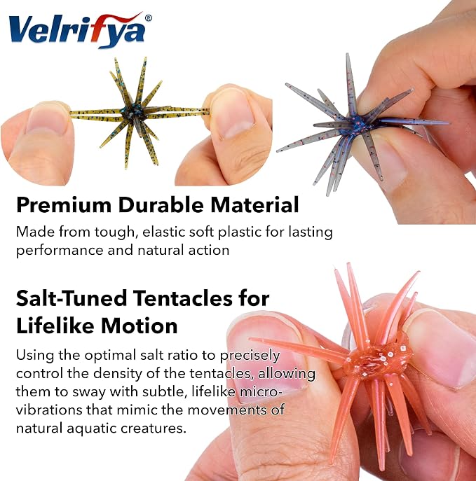Tentacle Creature Lure, Japanese Style Soft Plastic Baits for Bass Fishing - for Drop Shot, Wacky Rig/Neko Rig and Finesse, Slow Sinking, Soft Bait by Velrifya