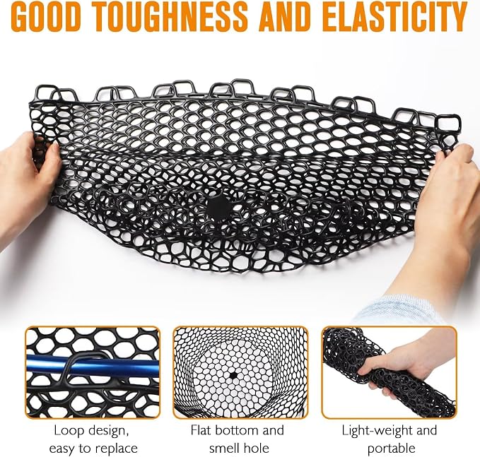 Dovesun Rubber Fishing Net Replacement Netting Without Handle Clear Black Fishing Nets for Fish Fly Fish Landing Net Bag for Freshwater Saltwater Foldable Trout Net Rubber Mesh 5 Sizes White Black Red