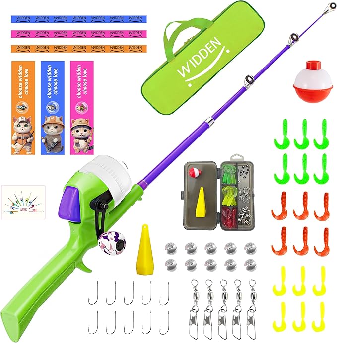 Kids Fishing Pole, Telescopic Fishing Rod, Toddler Collapsible Fishing Rod and Reel Combo with Tackle Box, Fishing Line, Bobber, and Soft Lures for Boy, Girl, Youth, Beginner, Over 4 Years Old