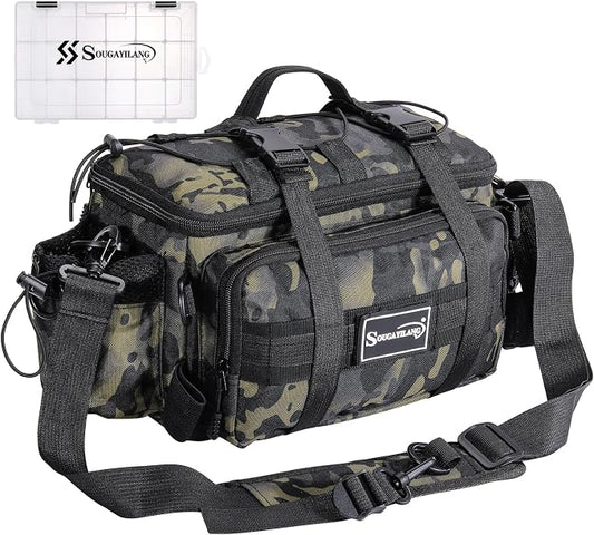 Sougayilang Fishing Tackle Bags with 3600 Tackle Tray - Fishing Tackle Storage Bags for Saltwater or Freshwater Fishing Gear - Padded Shoulder Strap - Tackle Box Bag Fishing Bag(Green)