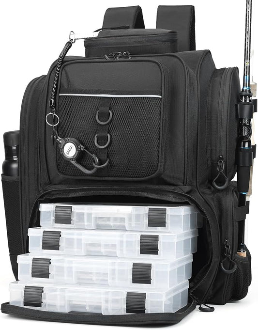 WANOON Fishing Backpack,Tackle Bag,with Tackle Boxes. Large Fishing Bag, Strong Materials