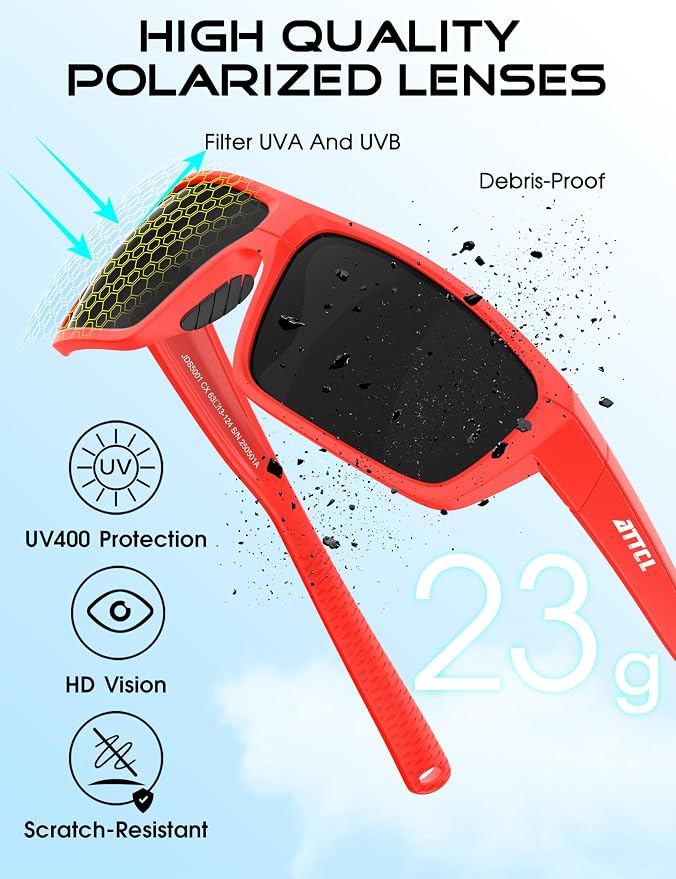 ATTCL Polarized Sunglasses Men for Fishing: UV Protection Lightweight TR90 Sports Wrap Sun Glasses Driving Golf Running