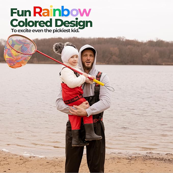 DaddyGoFish Kids Fishing Net - Extendable Telescopic Landing Net for Boy Girl Children Catching Small Fish Crab Shrimp Minnow Dragonfly Beach Pier Lake River Ocean
