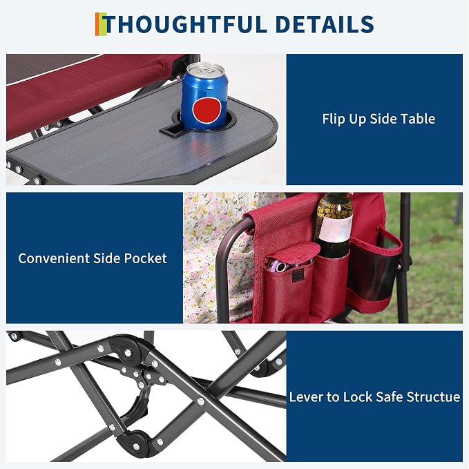 Oversized Camping Directors Chair, Portable Folding Lawn Chairs for Adults Heavy Duty with Side Table, Outdoor Foldable Camp Chair with Pocket for Beach, Fishing, Picnic, Outdoor Foldable Camp Chair
