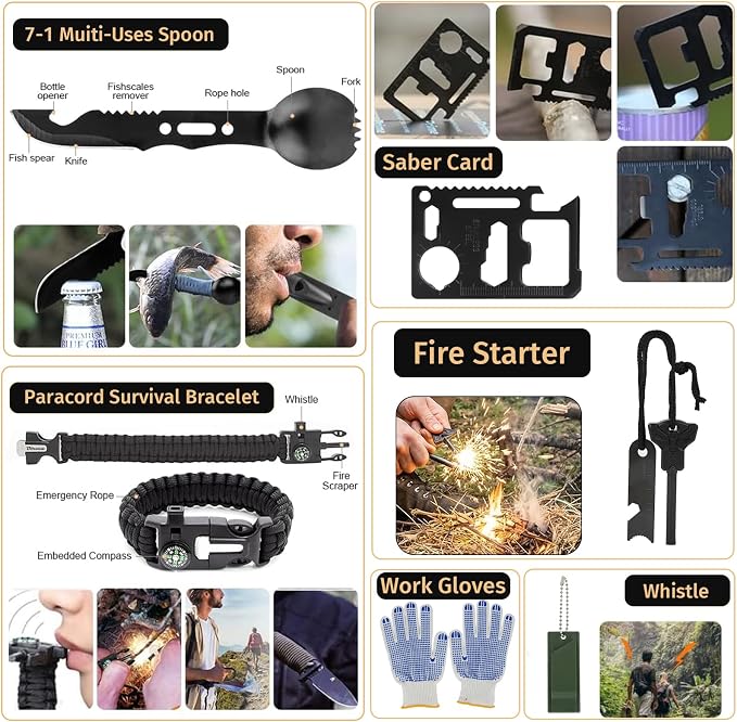 Survival Kit, 294 Pcs Survival Gear First Aid Kit with Molle System Compatible Bag and Emergency Tent, Emergency Kit for Earthquake, Outdoor Adventure, Hiking, Hunting, Gifts for Men Women