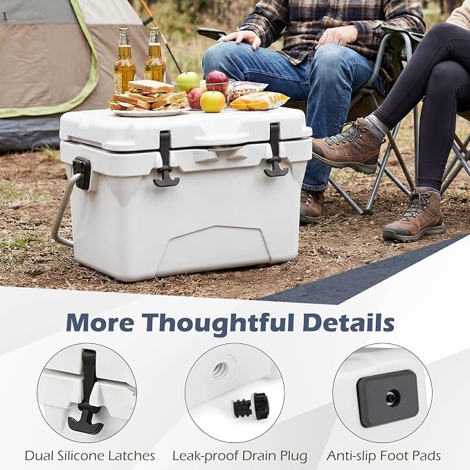 Goplus Hard Cooler, Insulated Ice Chest w/Portable Handles, Cup Holders, Ruler, Bottle Opener, 6 Day Ice Retention for Drink, Beverage, Camping, Fishing, Beach