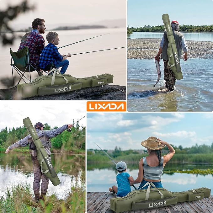 Lixada Fishing Rod Case, Portable Folding Fishing Rod Case Fishing Pole Reel Storage Bag Fishing Gears Organizer
