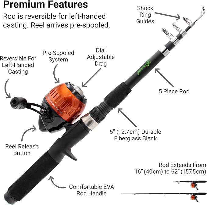 Lanaak Kids Fishing Pole, Kids Portable Telescopic Fishing Rod Set, Tackle Box and Fishing Net Combo Kit, Kids Fishing Gear for Boys and Girls Age 5-10 and Youth