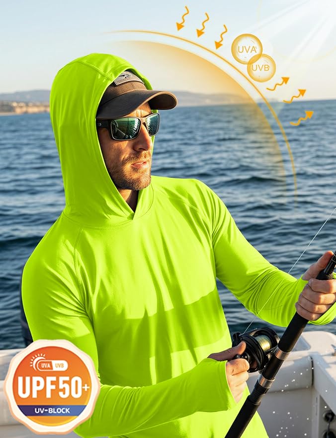 MAGCOMSEN Men's Hooded UPF 50+ Sun Protection T Shirts Long Sleeve Athletic Fishing Shirts Rash Guards