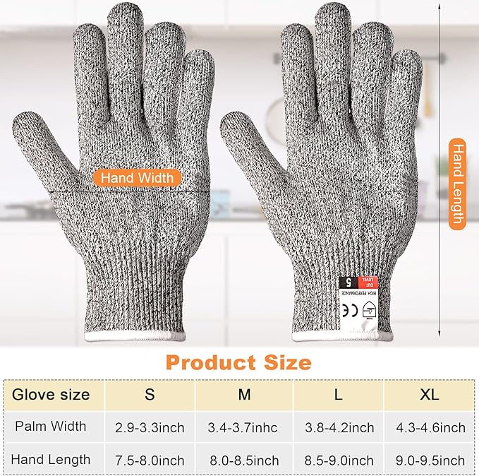 Potchen 15 Pairs Cut Resistant Gloves Level 5 Protection Cutting Safety Kitchen Anti Cut Gloves for Kitchen Fish and More (Large)