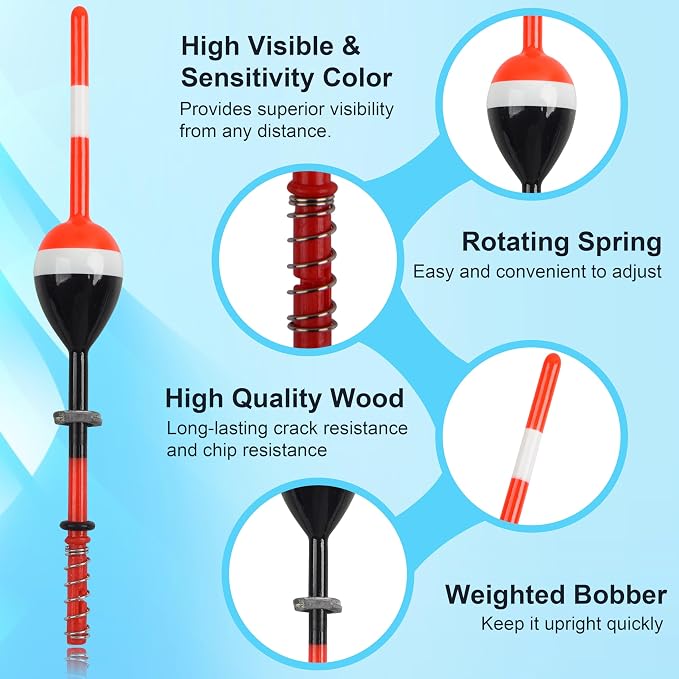SILANON Wood Slip Bobbers Fishing Floats and Bobbers Spring Oval Stick Slip Floats for Crappie Catfish Trout Panfish Walleyes Fishing 5/10pcs
