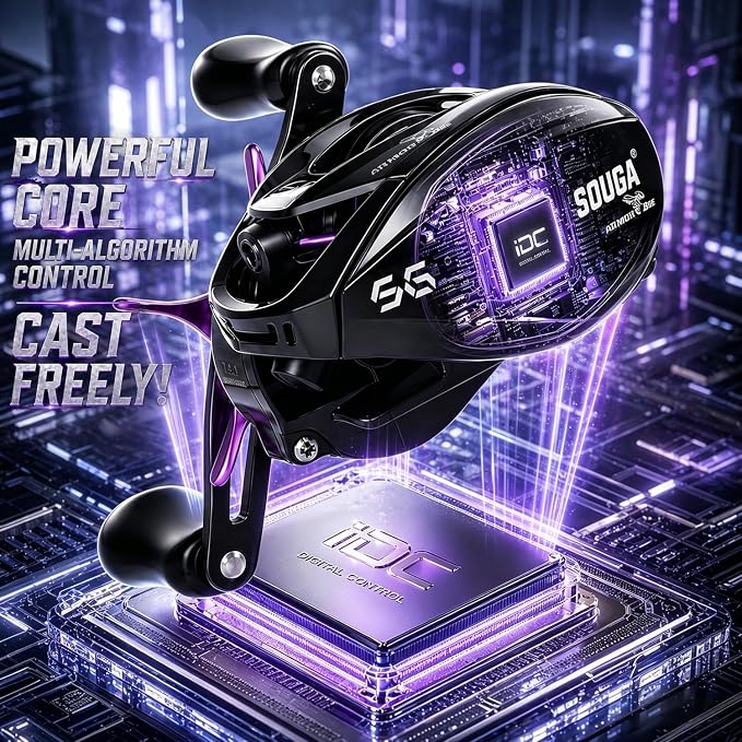 SOUGA Baitcasting Reel, Ultra-Light 184g & Smooth 6+1BB Baitcaster Fishing Reel, Smart Magnetic Anti-Backlash System, 7.1:1 Gear Ratio, Drag Easy Casting for Tournament & Beginner Anglers
