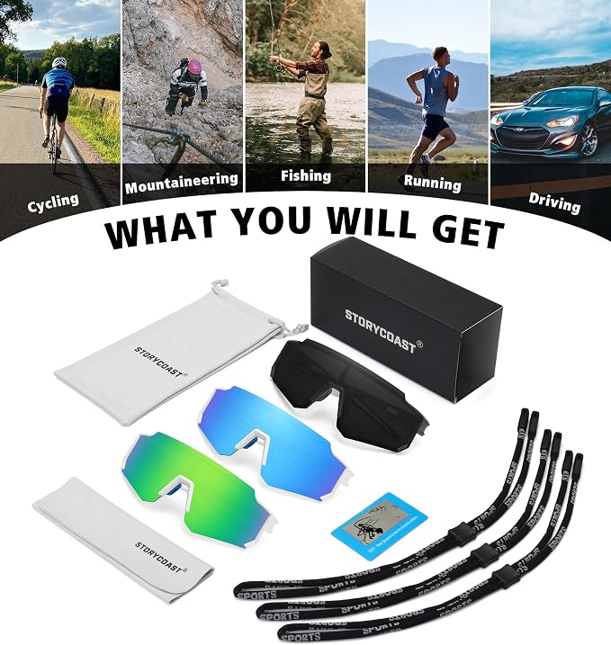 STORYCOAST Polarized Sports Sunglasses for Men Women,Driving Fishing Cycling Mountain Bike Sunglasses UV400 Protection