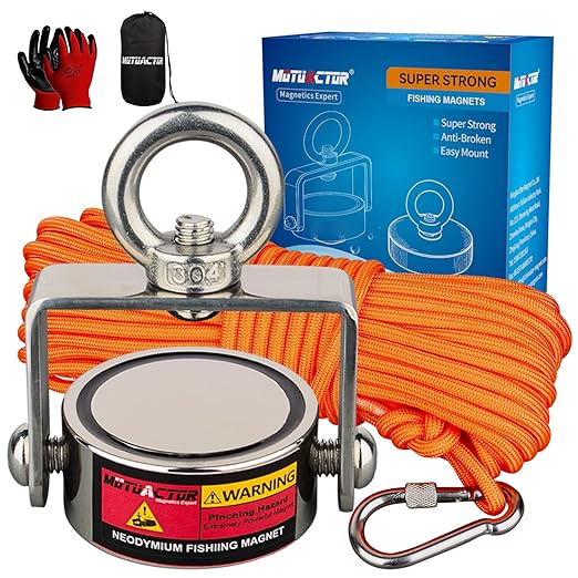 MUTUACTOR Magnet Fishing Kits,600lb Strong Rotate Fishing Magnets Heavy Duty,Neodymium Rare Earth Swivel Magnet with 65Ft Durability Rope,Sturdy Gloves for Retrieving Treasures in Rivers