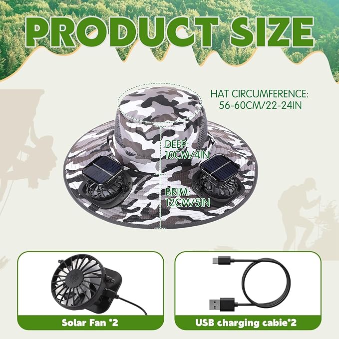 Syhood Solar Powered Fan Hat Neck Gaiter Arm Sleeves Sun Bucket Hat with Fan Cooling Wide Brim Hats for Fishing Hiking