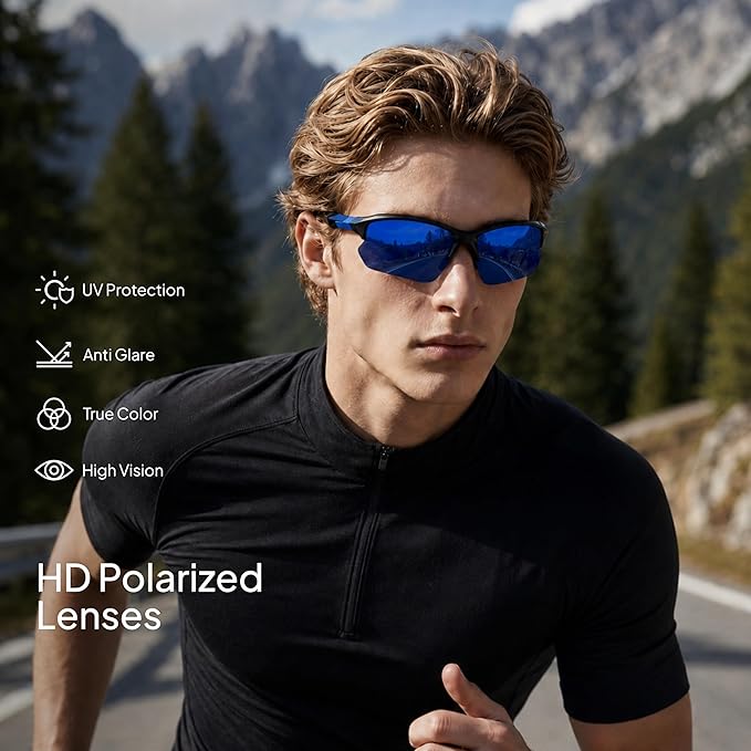 XVXV 3 Pack Polarized Sports Sunglasses for Men, UV Protection Half Frame Sunglasses Comfortable for Running Cycling Driving