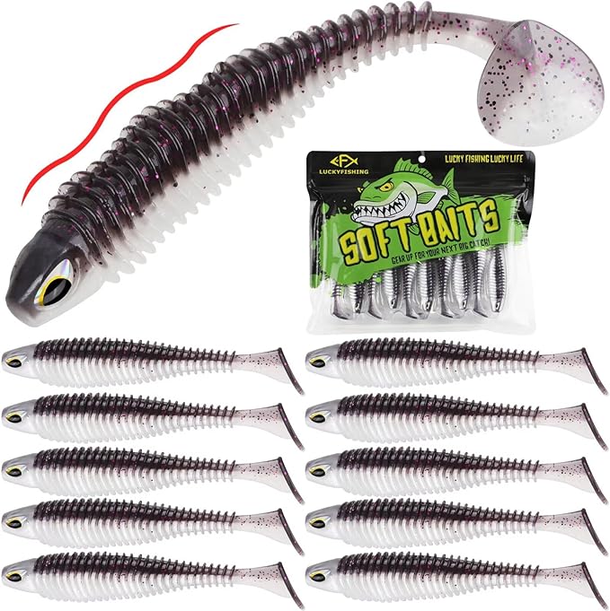 LUCKYFISHING Paddle Tail Swimbaits 10/16/20 PCS Fishing Lures Soft Plastic Lures for Trout Crappie Walleye Soft Baits for Bass Fishing Freshwater Saltwater 4.1/3.5/3/2.5 Inch