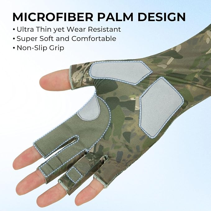 KastKing Agies Fishing Gloves Men, UPF 50+ Sun Gloves UV Protection, Cooling Quick-Dry 3/4 Fingerless Gloves with Extended Cuff, Microfiber Palm & Pull Tabs, for Fishing, Kayaking, Hiking, Hunting