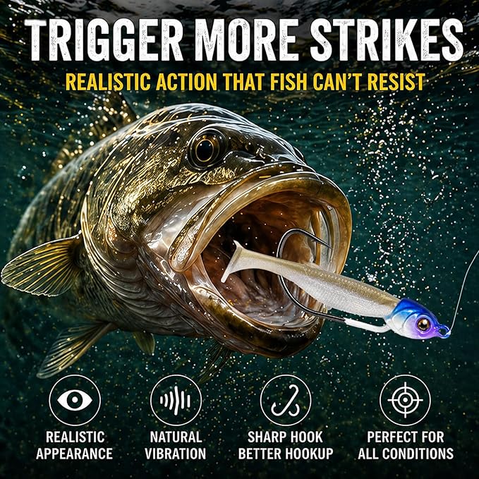 Swimbait Jig Heads for Bass Fishing, Weighted Jig Hooks for Paddle Tail Soft Plastic Lures, 3/16oz 1/4oz 3/8oz 1/2oz High Carbon Steel, Freshwater Saltwater Fishing