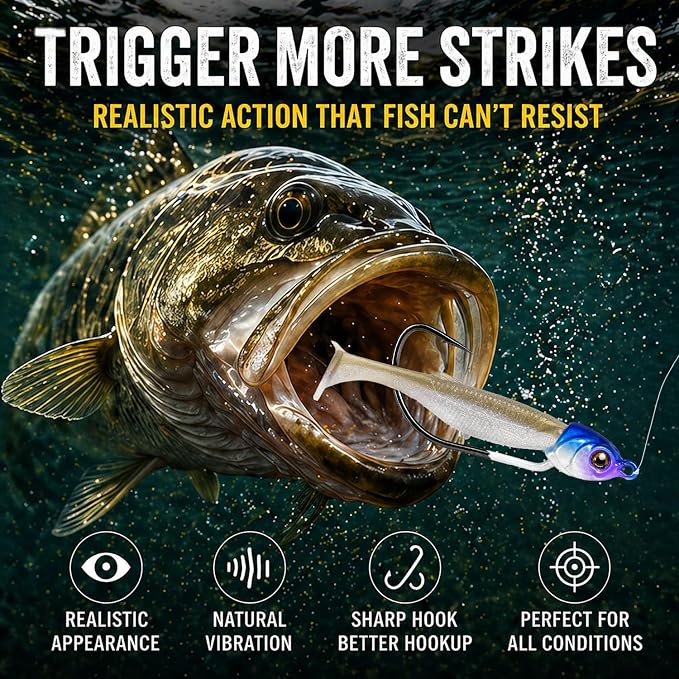 Swimbait Jig Heads for Bass Fishing, Weighted Jig Hooks for Paddle Tail Soft Plastic Lures, 3/16oz 1/4oz 3/8oz 1/2oz High Carbon Steel, Freshwater Saltwater Fishing