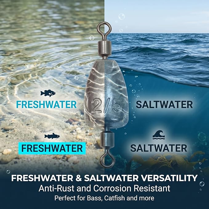 Fishing Weights with Rolling Swivel Bullet Quick Set Up Drop Shot Sinkers Streamlined Lead Fishing Sinkers for Freshwater Saltwater Catfish Bass Casting Fishing and Bottom Fishing Rigs