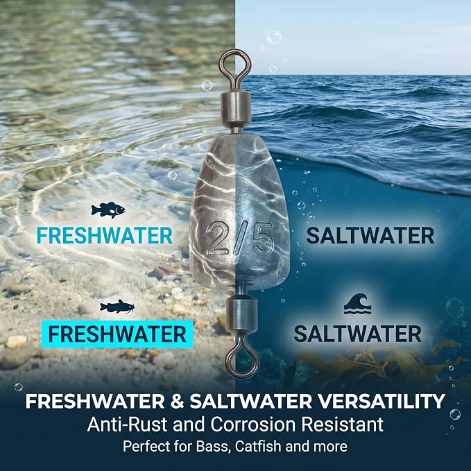 Fishing Weights with Rolling Swivel Bullet Quick Set Up Drop Shot Sinkers Streamlined Lead Fishing Sinkers for Freshwater Saltwater Catfish Bass Casting Fishing and Bottom Fishing Rigs