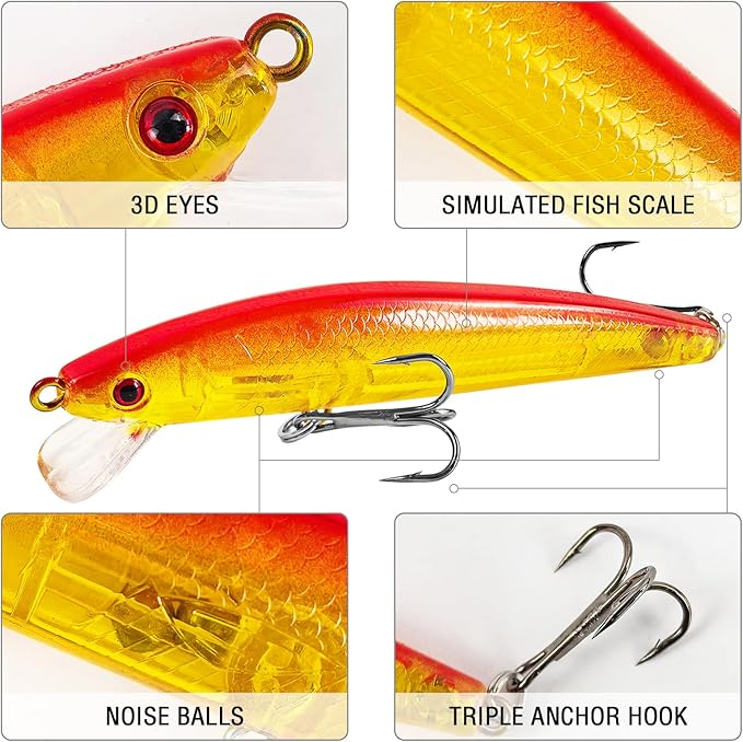 Fishing Lures Large Hard Bait Minnow VIB Lure with Treble Hook Life-Like Swimbait Fishing Bait Popper Crankbait Vibe Sinking Lure for Bass Trout Walleye Redfish