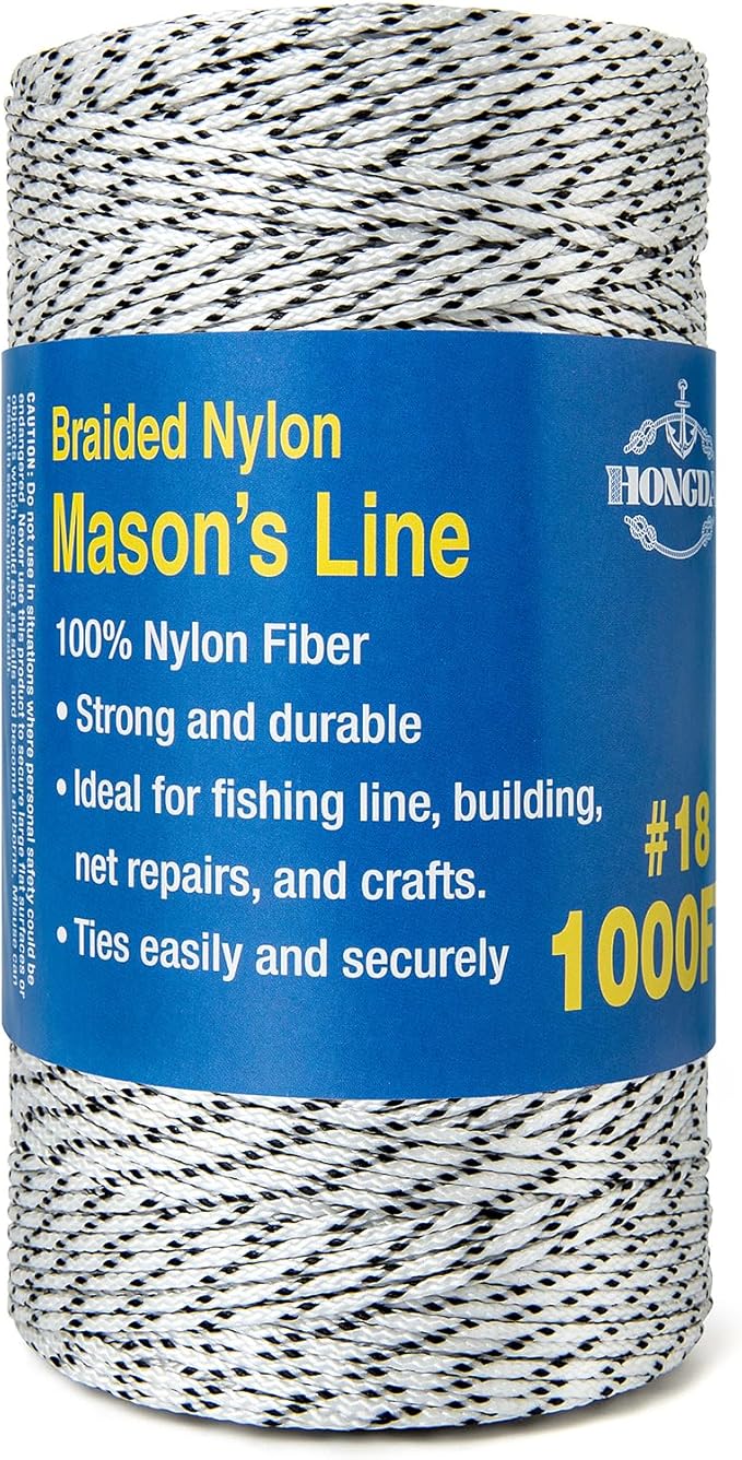HONGDA Professional Masonry String Lines, 1000 Feet #18 Bonded Braided Nylon Mason Line, Durable and Versatile String for Masonry, Construction, Gardening, and DIY Projects