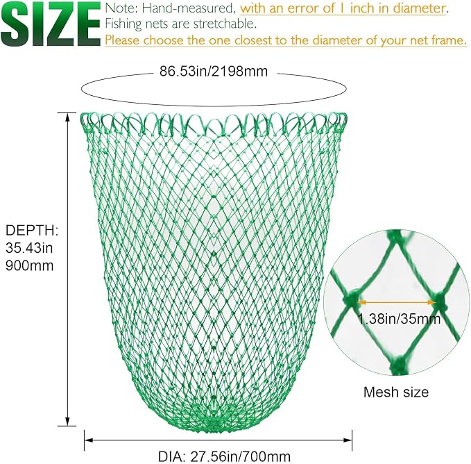 Dovesun Fishing Net Fish Landing Net Foldable Fishing Replacement Net for Freshwater Saltwater Fishing Net Replacement Netting Green/Black 2 Colors Handle/Frame Not Included