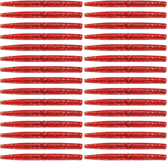 30Pcs Artificial Soft Baits Earthworm Salts Scent Soft PVC Stick Baits Slow Sinking Wobblers Elastic Soft Noodles Lures