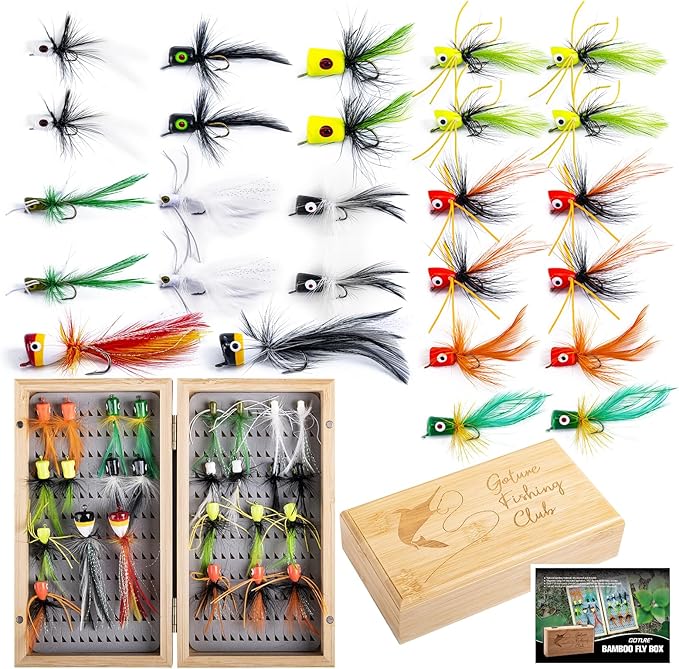 Goture Fly Fishing Poppers Lures, Topwater Popper Flies Bugs Lure, Fly Fish Poppers Fishing Lures Kit, Dry Flies for Panfish Bluegill Crappie Sunfish Bass Trout Salmon