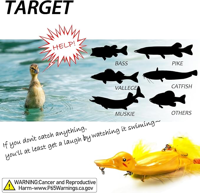Topwater Duck Fishing Lures, Realistic Baby Duckling Baits Floating Artificial Hard Swimbaits for Bass Pike Musky Catfish Freshwater Saltwater Fishing