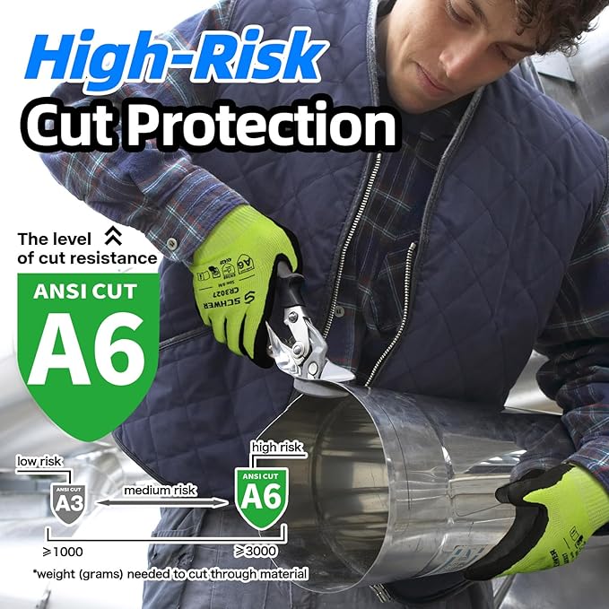 Schwer 24 Pairs Cut Resistant Gloves ANSI A6/A7 (Send Randomly) Cut Proof Work Gloves CR3027, Touchscreen Working Gloves Used for Woodworking, Glass Cutting, Warehouse, Construction, Car Repair, S