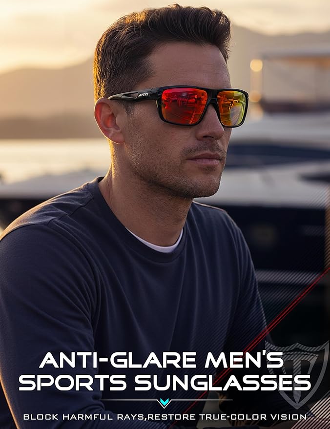 ATTCL Polarized Sunglasses Men Sports: UV Protection Lightweight TR90 Frame Anti-Slip Wrap-Around for Driving Fishing Golf