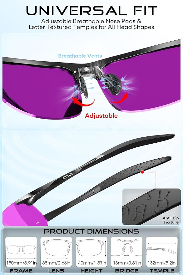 ATTCL 0.9 oz Polarized Sunglasses Men Sports: UV Protection Anti Glare Wrap Around Lightweight Metal Fishing Golf Running
